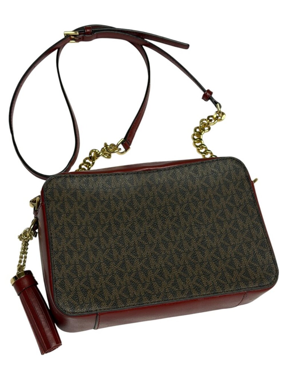 Michael Kors Ginny Crossbody Bag Purse Tassel Logo Faux Leather? Brandy - Picture 4 of 11